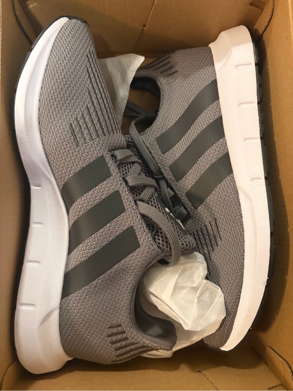 Adidas Men's Grey Knit Athletic Sneakers with White Sole